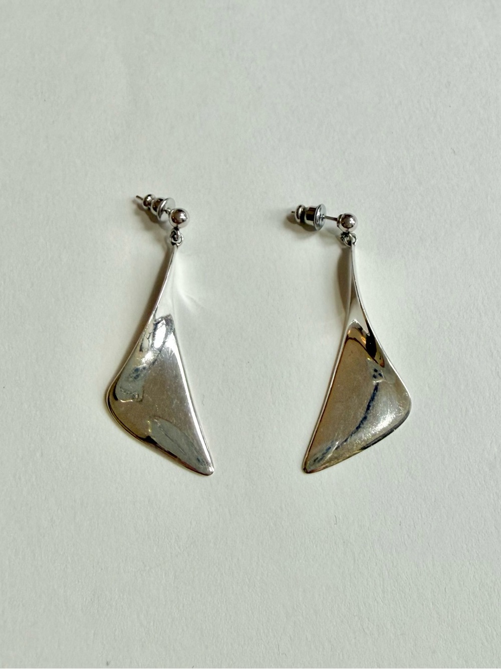 Vintage Sterling Silver Sculptural Modernist Drop Earrings
